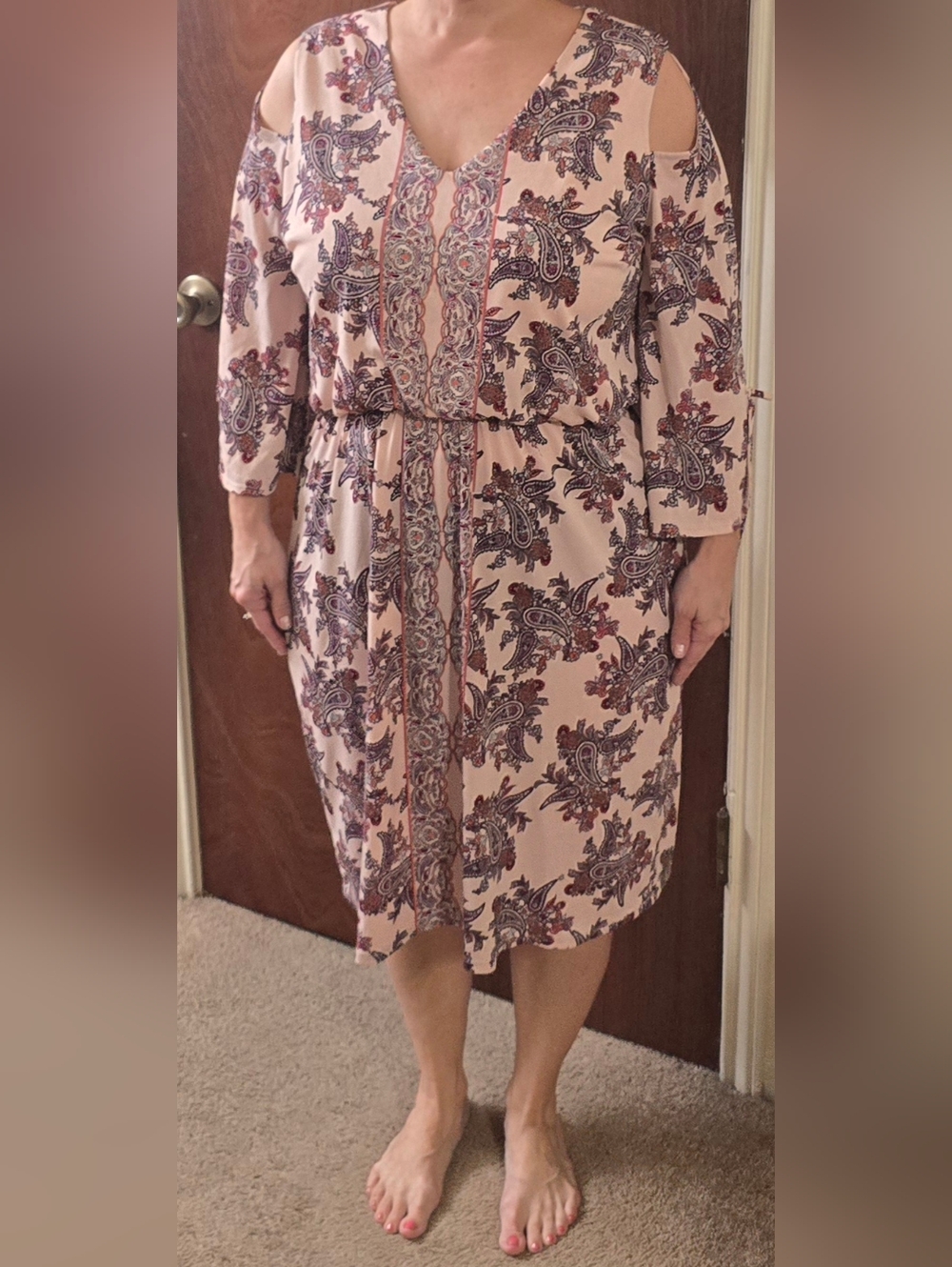 Cato Pink and Purple Paisley Long Sleeve Dress
